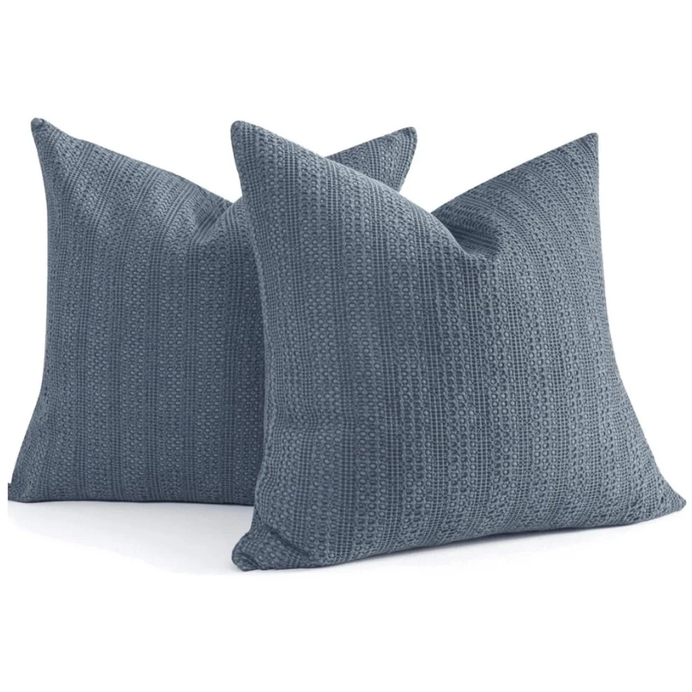 Blue Textured Throw Pillow Covers Euro Shams Large 24x24” (2-pack)